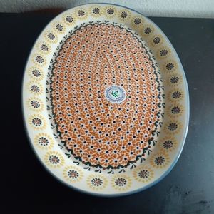 EXQUISITE NEW Boleslaweic Wiza Pottery 10"x14" Oval Platter Made in Poland.